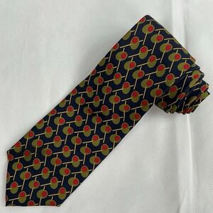 Josh Bach Mens Tie 100% Silk Classic Designer Blue Martini Olive Food Theme
